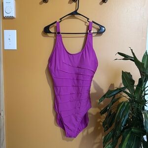 Calvin Klein Scoop Neck Pleated Swimsuit, size 14